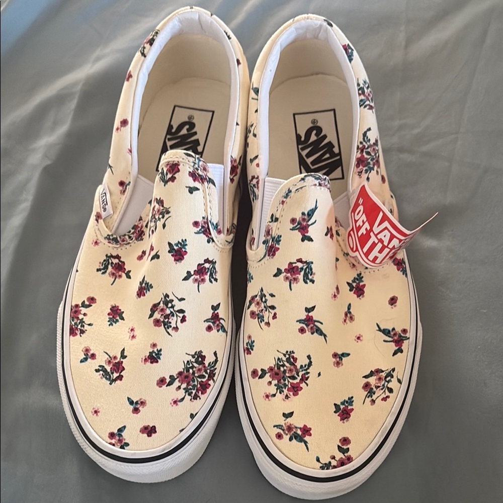 Vans Cream Floral Slip-On Shoes